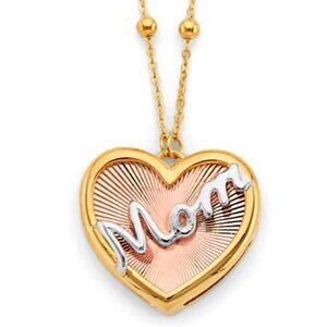 14KT Gold Three-Toned Mom Heart and Bead Necklace